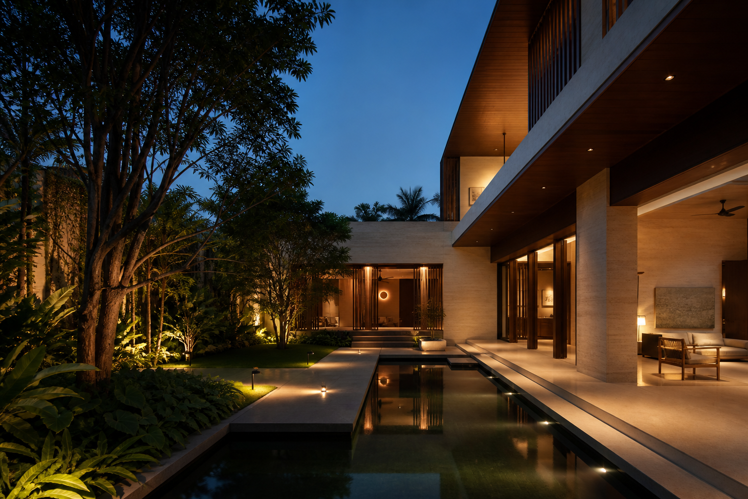 Illustrative private residence at dusk