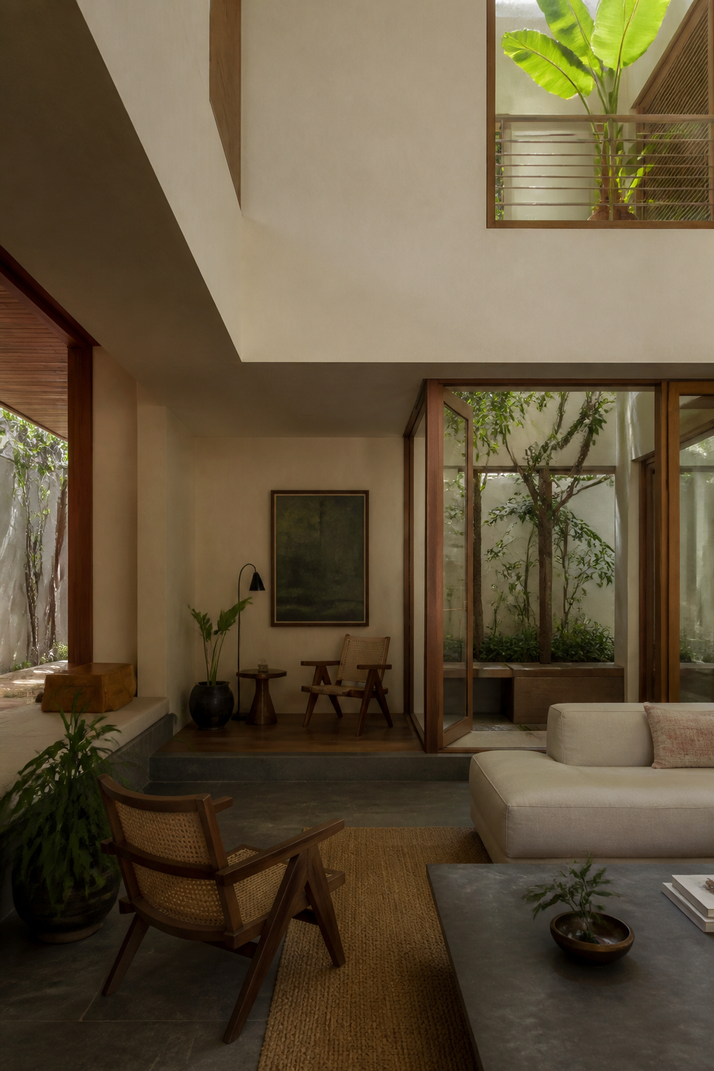 Illustrative courtyard living room